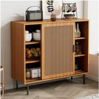 Flieks Sideboard mit 2 Rattan-Schiebetüren (100x37x90 cm, 1 St), Küchenschrank Kommode Aufbewahrungsschrank Wohnzimmer