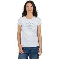 MUSTANG T-Shirt Damen Logo Printshirt Alexia C Logo Slim Fit (1-tlg) Basic Kurzarm Tee Shirt mit Rundhalsausschnitt aus 100% Baumwolle