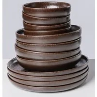 Gipfelstück Tafelservice Teller Set, Geschirr-Set, Service Glockenklang (12-tlg), 4 Personen, Steinzeug, Scandi-Style, jedes Stück ein Unikat, 12 Teile, für 4 Personen