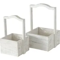 BOLTZE GRUPPE GmbH Pflanzschale Pflanztopf Stina Holz Pappel weiß Shabby Look H.23/28 cm 2er Set