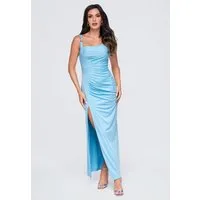OMBRE Abendkleid Damen Abendkleid mit asymmetrischem Dekolleté Blau L (kein Set, 1-tlg) in Unifarbe