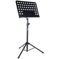 MUSIC STORE Notenpult, (Orchesterpult dreibeiniges Notenpult schwarz mit Lochblechauflage höhenverstellbarer Ständer aus Stahl Premium, Stative & Halter, Notenständer), Orchesterpult, dreibeiniges Notenpult, höhenverstellbarer Ständer