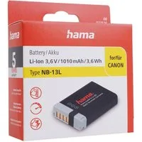 Hama Li-Ion Akku 3,6V passend für Canon NB-13L Kamera-Akku 1010 mAh (3,6 V), passend für Canon PowerShot G5X G7X G9X SX620 SX720 SX730 SX740 etc