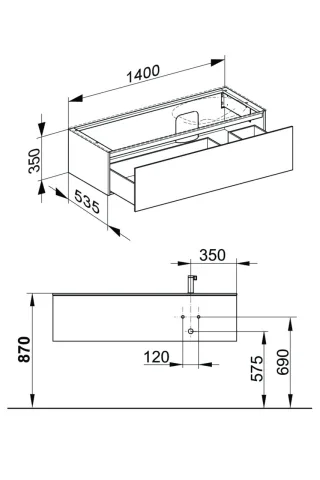 Keuco Waschtischunterschrank Edition 11 31266, 1 Front-Auszug, B: 1400, H: 350, T: 535 mm 31266110000