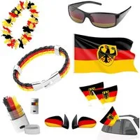 Taffstyle Flagge  Fanartikel Set Deutschland Brille Schminke Armband Autoflaggen (Fußball Fan Set Deutschland mit Fahne Fanbrille Autofahnen und Schminke), Fussball Weltmeisterschaft 2026