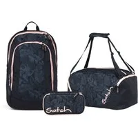 Satch Schulranzen Schulrucksack-Set AIR Midnight Jungle 3-teilig (3-teilig), Schulranzen, ergonomisch, Laptop-Fach, Your-Size-System