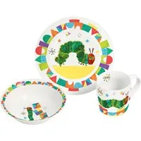 Geda Labels GmbH Kindergeschirr-Set Raupe Nimmersatt 3tlg. (3-tlg), Porzellan, Grün, 24x9,8x14,5, spülmaschinengeeignet
