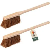 Hovedal Kehrgarnitur 2er Set Handfeger langer Stiel Kokos, Handfeger mit langem Stiel, Aus Kokos und Holz, Kokos Handbesen mit langem Langstiel