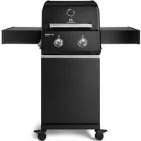 BURNHARD® Gasgrill 2-Brenner, 2x Edelstahl-Stabbrenner, 3,75 kW, Seitentisch, Gussrost, Piezo-Zündung, kompakt, für 5 Personen – FRED Jr. Base
