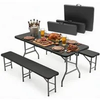 Sekey Bierzeltgarnitur Klappbar Bierzeltgarnitur 180cm Festzeltgarnitur Biertisch Set, 3-teilig, Tisch + 2 x Bierbank, Gartenmöbel Set
