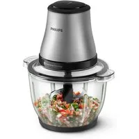 Philips Zerkleinerer HR1503/00 3000 Series mit PowerChop Technologie, 450 W, 2L Glassschüssel, Edelstahl