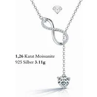 UNIQAL.de Silberkette Damen 925 Silber mit Diamant Moissanit 1,26 Karat - Infinity (Silberkette mit Infinity Moissanit Anhänger, 925 Sterling Silber weißgold oder 14K gold veredelt, inkl. Luxuriöse Schmuck Geschenkbox), Moissanit VVS1 Reinheit, GRA-Z