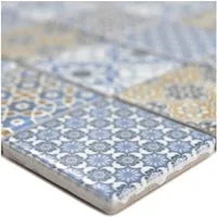 Mosafil Mosaikfliesen Keramik Mosaikfliesen Daymion Retrooptik Quadrat 47 Blau Braun, Keramik 29.700x29.700, braun-blau, Verlegefertig auf ein Netz geklebt - Frostsicher - Wasserfest