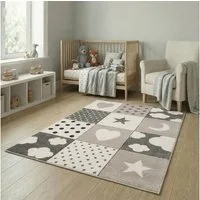 Jimri Kinderteppich Happy Friends Teppich für Kinderzimmer, Kinderteppich Bär Hase Panda, Läufer