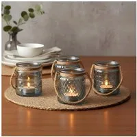 Levandeo® Teelichthalter, 4er Set Windlicht Glas Blau Grau H10cm Teelichthalter Tischdeko Kerzen