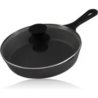 BBQ-Toro Grillpfanne Gusseisen Grillpfanne Ø 19 cm mit Glasdeckel, Bratpfanne, Gusseisen