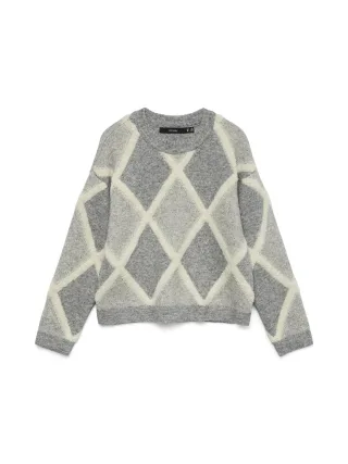 VERO MODA - VMARGIE LS O-NECK PULLOVER medium grey melange - Gr. - XS