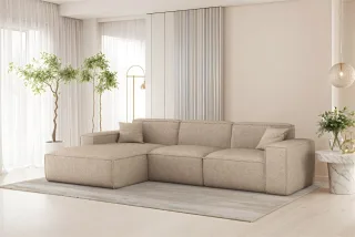 Ecksofa Designersofa CELES PREMIUM in Stoff Artico Beige Ottomane Links