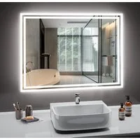 PESENXAN Badspiegel mit Beleuchtung, LED Badezimmer Spiegel, LED Spiegel mit Touchschalter (1-St), mit Steckdose, 3 Lichtfarben Dimmbar, Anti-Beschlag