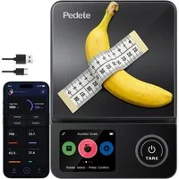 pedete Küchenwaage Digitale ProfiFein waage Kitchen Scale mit LCD Display, (Bluetooth-Verbindungs-App,Kaloriendatenanalyse, 5kg Digitale Kuchenwaage aus Edelstahl), optionaler Nährwertanalyse,Tara-Funktion Zahnrad-Taste