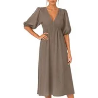 Reichstadt Sommerkleid Damen Relaxed Fit Dress Musselin 25RSW077 Feminine Puffärmel und Rückenschleife