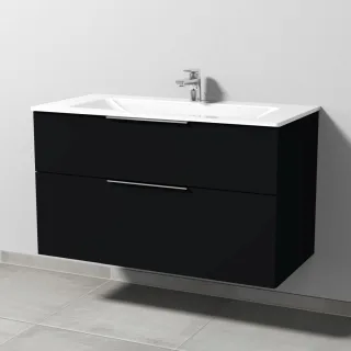 Sanipa 3way Glas-Set Glas-Waschtisch und Unterbau mit 2 Auszügen, Schwarz-Matt UF20408