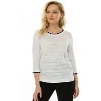 Passioni Ajourpullover Rundhals- Pullover mit Kontrastbündchen Rundhalsausschnitt