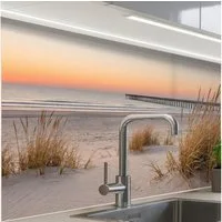 KitchenYeah Küchenrückwand Muster selbstklebend (keine Folie) Pier - Sonnenuntergang - Strand, (1-tlg), Spritzschutz, Küche, Rückwand, Küchenwand, Küchenfront, 30x20 cm