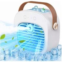 MOPUEA Ventilatorkombigerät Tischventilator Luftbefeuchter Klimagerät Ventilator mini Klimaanlage, Starker Lüfter, Tragbar leise 4000mAh, Befeuchtung für Büro, Zuhause