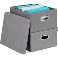 relaxdays Aufbewahrungsbox mit Deckel 2er Set, grau