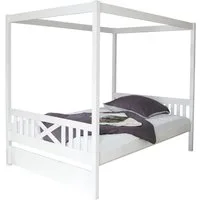 Ticaa Himmelbett Himmelbett Lino Kiefer Weiß 140x200, Oberer Teil abnehmbar und als Einzelbett stellbar