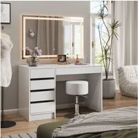 Vicco Schminktisch Sherry, Weiß Hochglanz, 120 cm mit LED-Spiegel und Hocker (3-St)