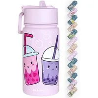 BEARFOOT Trinkflasche Thermo Kinder Trinkflasche Edelstahl - BubbleTea lila, Thermosflasche, auslaufsicher, Edelstahl, Kinderflasche, BPA-frei