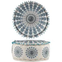 Marrakesch Orient & Mediterran Interior Pouf Boho Pouf Garet handgefertigt aus Baumwolle in Blau 50 cm handgemacht (1-St), Handarbeit