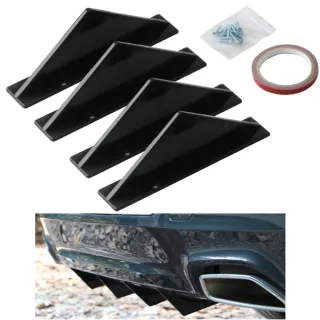 4x Shark Fin für Heckstoßstange / Diffusor in Schwarz (gerade Bauform) für alle Fahrzeuge