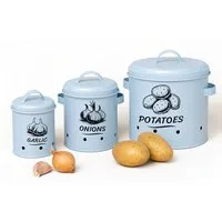 relaxdays Vorratsdose Kartoffel Aufbewahrungsbox 3er Set, Stahl, (3-tlg), Hellblau
