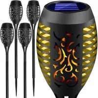 Gardlov LED Solarleuchte LED Solarleuchte LED Solar Gartenleuchten Flammeneffekt 4er Set Deko, LED, warmweiß, Wetterfeste IP44 Solar Gartenfackeln mit Dämmerungssensor 4 flammig