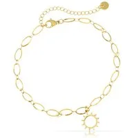 Made by Nami Fußkette mit Anhänger Sonne für Damen Gold 22 cm + 5 cm Länge, Sommer Schmuck Wasserfest Geschenk für Sie