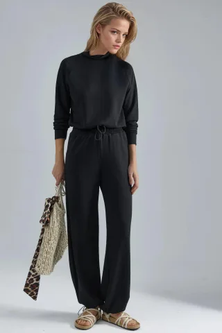 Modal Touch Halb-Turtleneck Bluse & Elastische Taillenhose