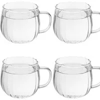 Bossjoy Tasse 4er Set Glas-Kaffeetassen 350 ml in Kürbisform mit Griff transparent, 4-tlg., Glas, Ergonomischer Griff, hitzebeständig, transparent