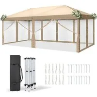 LALAHO Faltpavillon Partyzelt Pop Up Pavillon 3x6m, mit 6 Netzvorhängen, UV-Schutz, mit 6 Seitenteilen, Gartenzelt Gartenpavillon höhenverstellbar,mit Tragetasche,für Garten