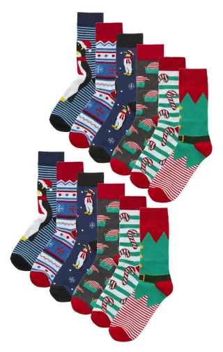12 Paar Multipack Herren Neuheit Weihnachten Design Socken - Assorted