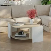 en.casa Couchtisch, »Klipsari« 75 x 75 x 40 cm mit Stauraum Weiß/Travertin