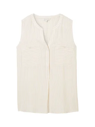 Tom Tailor - Gestreifte ärmellose Bluse beige white stripe - Gr. - 38