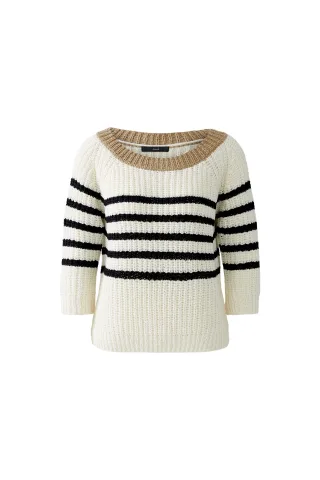Oui - Pullover Bändchengarn white black - Gr. - 44