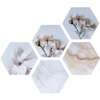 Levandeo® Wandbild, Hexagon Wandaufkleber je 32x28cm Wanddeko Blume Weiß Wandbild
