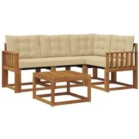 vidaXL Gartenlounge-Set Outdoor-Sofagarnitur mit Kissen 5 pcs Natur und Beige, (5-tlg)