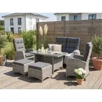 KONIFERA Garten-Essgruppe Monaco, (Set, 16-tlg., 1x2er Sofa, 2x Sessel, 2x Hocker, 1x Tisch 120x70x66cm, inkl. Auflagen), Polyrattan, Aluminium, Rückenlehne verstellbar, Grau
