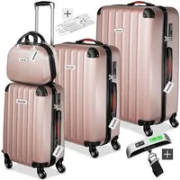 tectake Trolley Hartschalenkoffer-Set 4-teilig mit Kofferwaage und TSA-Zahlenschloss, 4 Rollen, mit Teleskopgriff, 360° drehbare, abnehmbare Rollen, abteilbar
