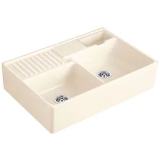 Villeroy und Boch Spülstein Doppelbecken 632391KR Ablaufgarnitur, Handbetätigung, Resteschale, Crema